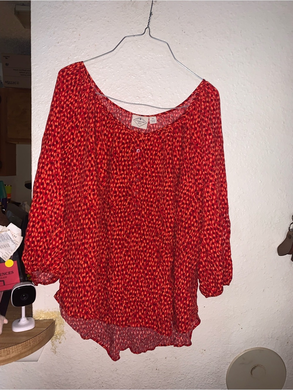 St. John's Bay Red Printed Scoop-Neck Blouse
